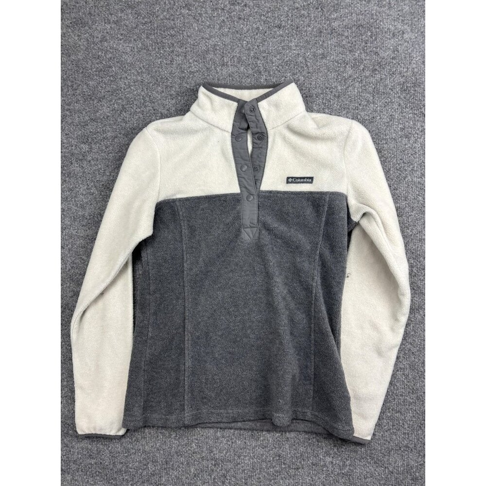 Columbia Fleece Jacket Womens XS Gray White Snap Front Pullover Outdoor